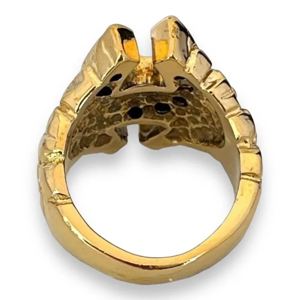 Vintage 1980s Ring Size 11 Horseshoe Nugget Textured CZ Gold Plated - 14P